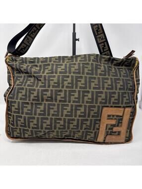 Auth FENDI Brown Zucca Monogram Messenger  Bag